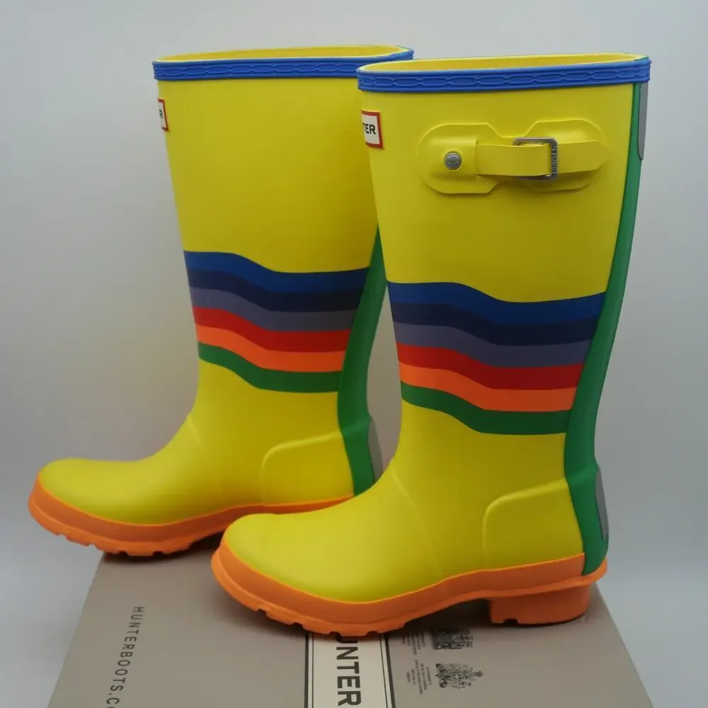 NEW HUNTER Original Wiggle Rainbow Boots Kids Tall Rain Yellow Wellies UK 1